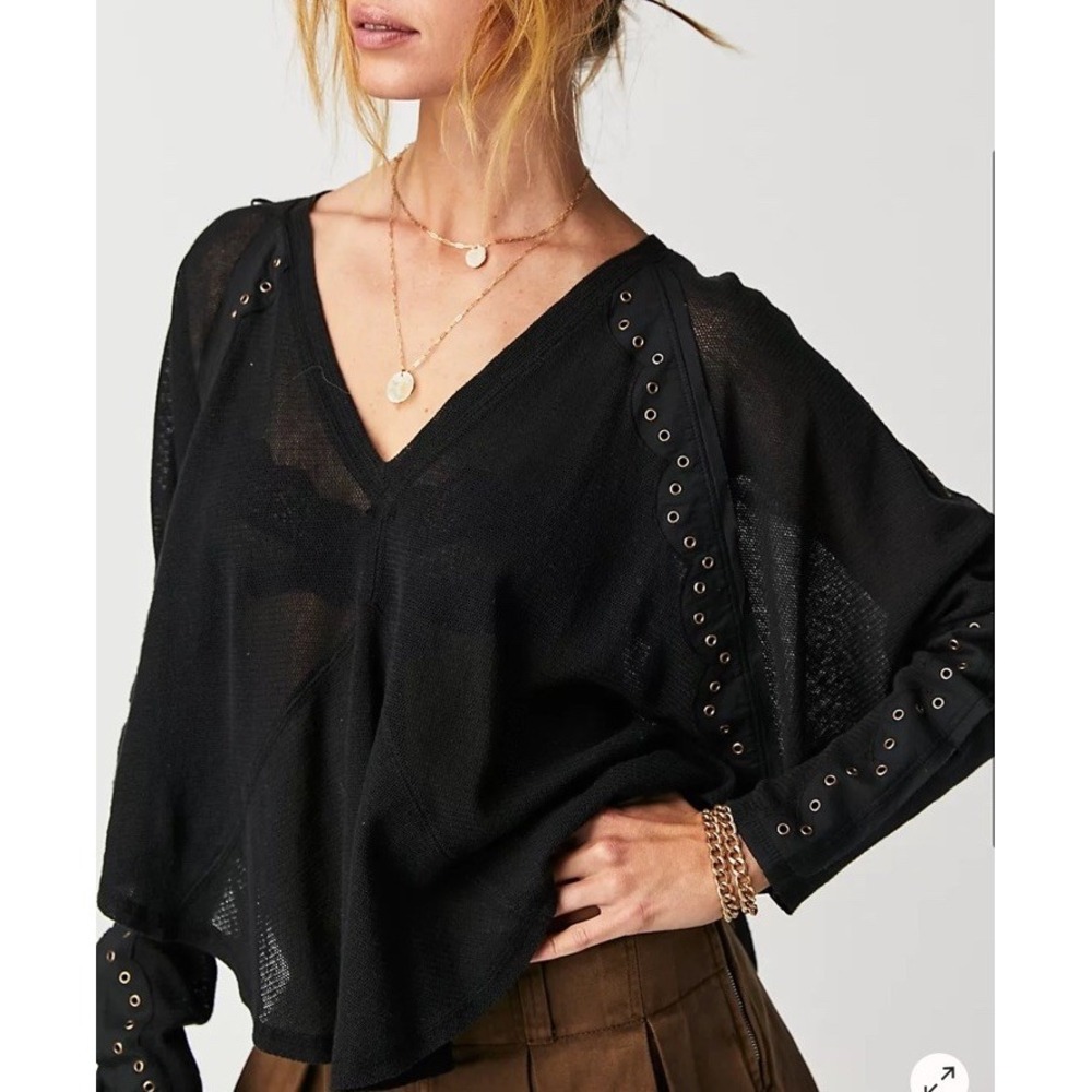 Free People Hey Stud Long Sleeve Lightweight Oversized Cotton Top Size M‎ Goth